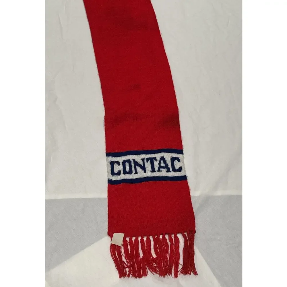 Vintage 70’s “Contac” 100% Acrylic Red Scarf w/ Fringe Gently Worn Minor Stains